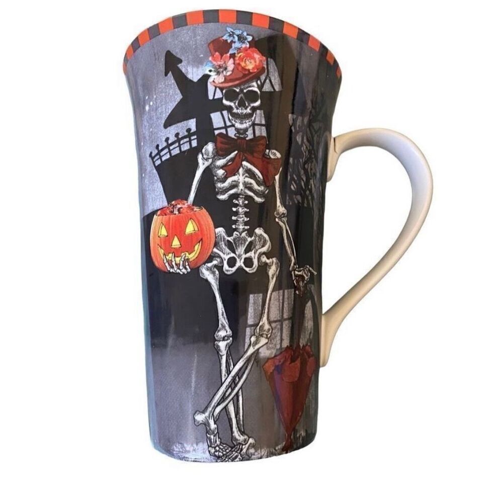 222 fifth fancy Lady skeleton Halloween large latte mug 